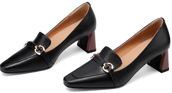 Luiza Barcelos 豬皮 馬銜扣尖頭粗跟高跟鞋 5.5cm 女款 黑色 Shop Luiza Barcelos 豬皮 馬銜扣尖頭粗跟高跟鞋 5.5cm 女款 黑色