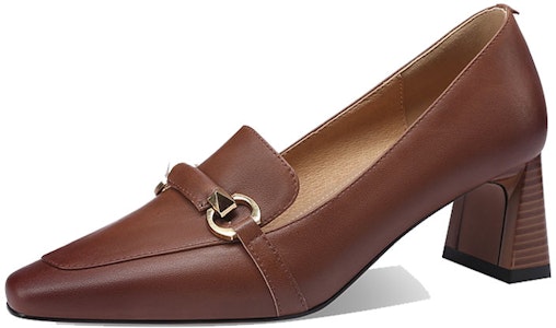 Luiza Barcelos 豬皮 馬銜扣尖頭粗跟高跟鞋 5.5cm 女款 黑色 1