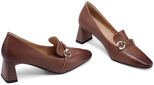 Luiza Barcelos 豬皮 馬銜扣尖頭粗跟高跟鞋 5.5cm 女款 黑色 2