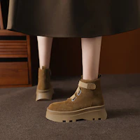 Lookbook Luiza Barcelos 二層牛皮 厚底百搭舒適 短筒 馬丁靴 6cm 女款 卡其色