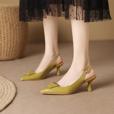 Luiza Barcelos 二層牛皮 尖頭搭扣 細跟 高跟鞋 5cm 女款 黃綠色 Purchase Luiza Barcelos 二層牛皮 尖頭搭扣 細跟 高跟鞋 5cm 女款 黃綠色
