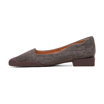 (W) Luiza Barcelos Pointed-Toe Flat 'Brown Leather and Fabric'