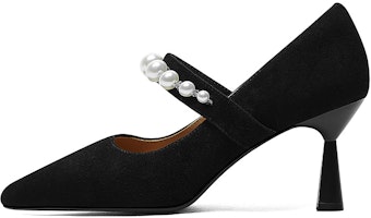 (Women) Luiza Barcelos Pointed-Toe Pearl Fashion Stiletto Heels 'Black Velvet' X900989 (Women) Luiza Barcelos Pointed-Toe Pearl Fashion Stiletto Heels 'Black Velvet' X900989
