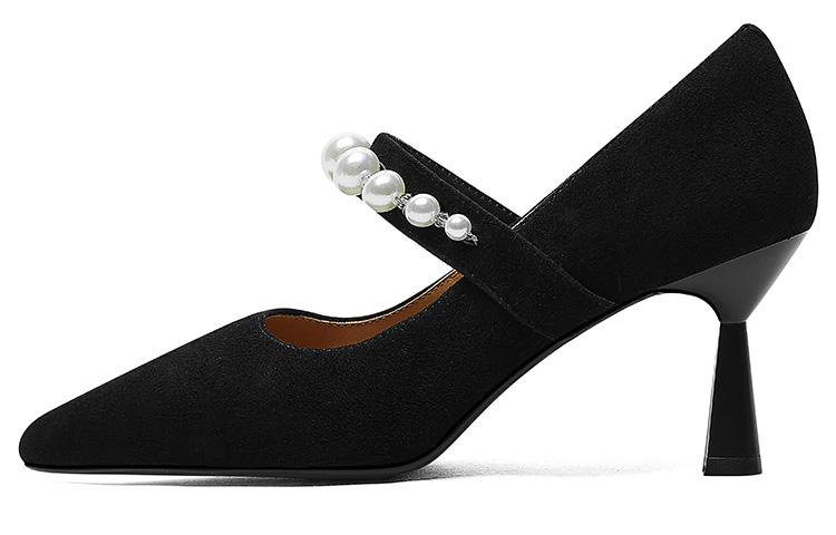 (Women) Luiza Barcelos Pointed-Toe Pearl Fashion Stiletto Heels 'Black Velvet' X900989