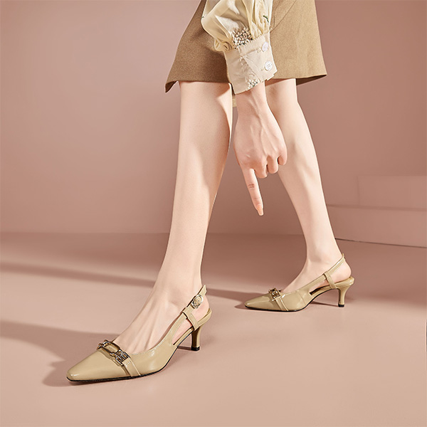 (W) Luiza Barcelos Pointed-Toe Pumps 'Apricot Metallic Buckle' 圖 6