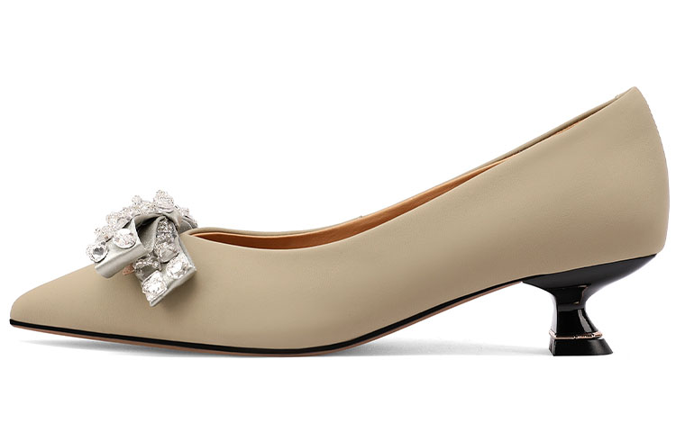 (W) Luiza Barcelos Pointed High Heel with Crystal Bow 4cm 'Khaki'