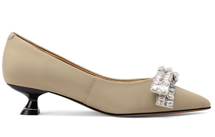 (W) Luiza Barcelos Pointed High Heel with Crystal Bow 4cm 'Khaki' 圖 2