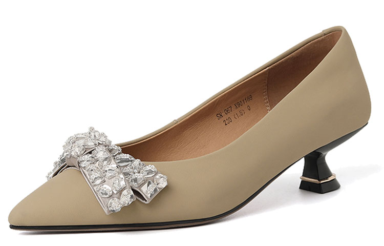 (W) Luiza Barcelos Pointed High Heel with Crystal Bow 4cm 'Khaki' 圖 3