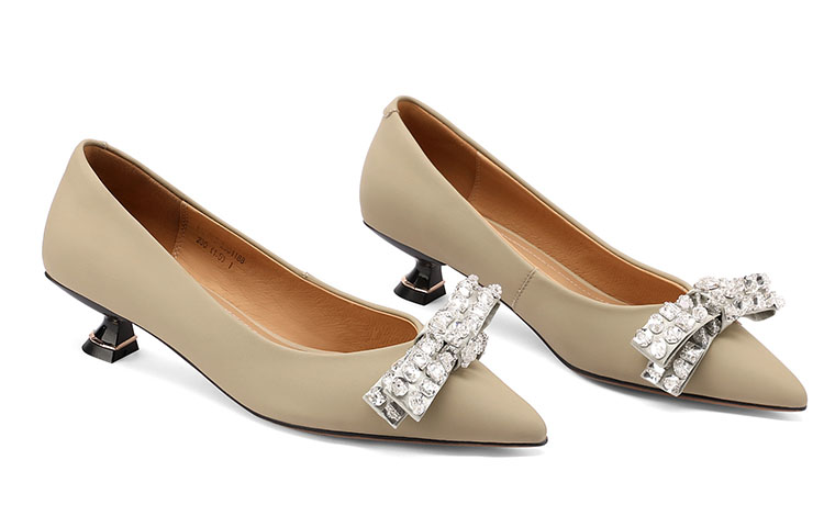 (W) Luiza Barcelos Pointed High Heel with Crystal Bow 4cm 'Khaki' 圖 5