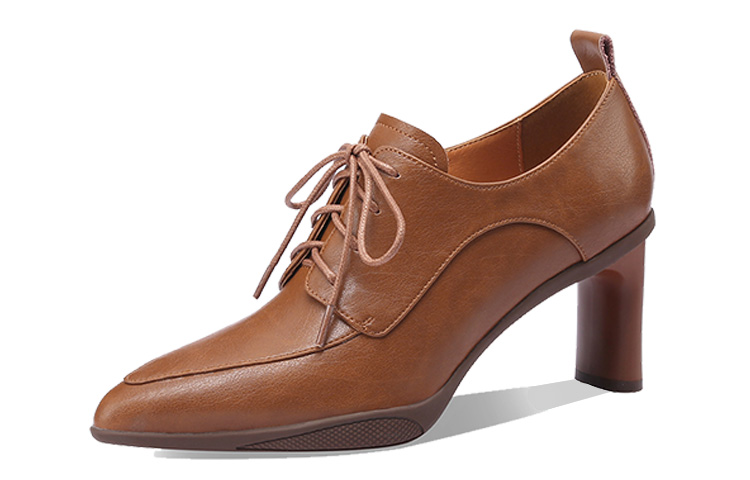 (W) Luiza Barcelos Pointed Lace-Up Retro 'Brown Block Heel'