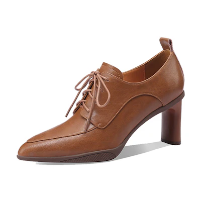 (W) Luiza Barcelos Pointed Lace-Up Retro 'Brown Block Heel'