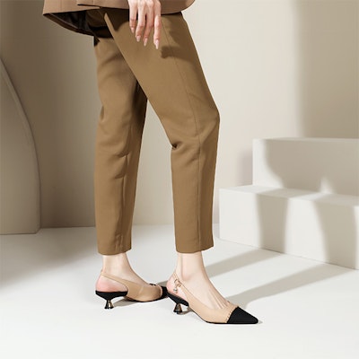 (Women) Luiza Barcelos Pointed Toe Ankle Strap Heels 'Apricot Black' XWP1SK0477 Details for (Women) Luiza Barcelos Pointed Toe Ankle Strap Heels 'Apricot Black' XWP1SK0477