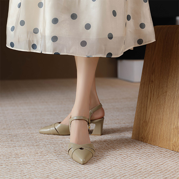 Order Luiza Barcelos 羊皮 簡約時尚尖頭 粗跟 高跟鞋 5.5cm 女款 卡其色