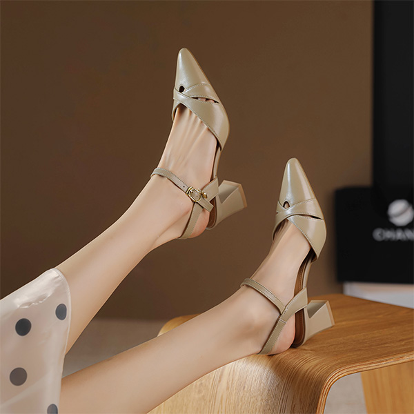 Purchase Luiza Barcelos 羊皮 簡約時尚尖頭 粗跟 高跟鞋 5.5cm 女款 卡其色