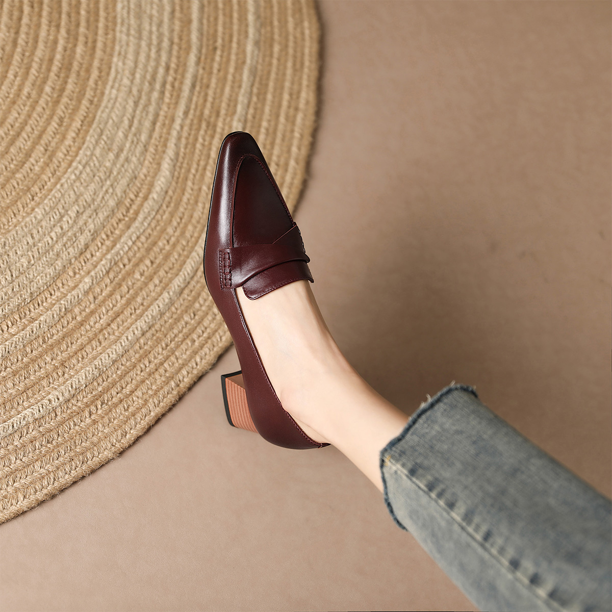 (W) Luiza Barcelos Pointed Toe Chunky Heel 'Burgundy' 圖 3