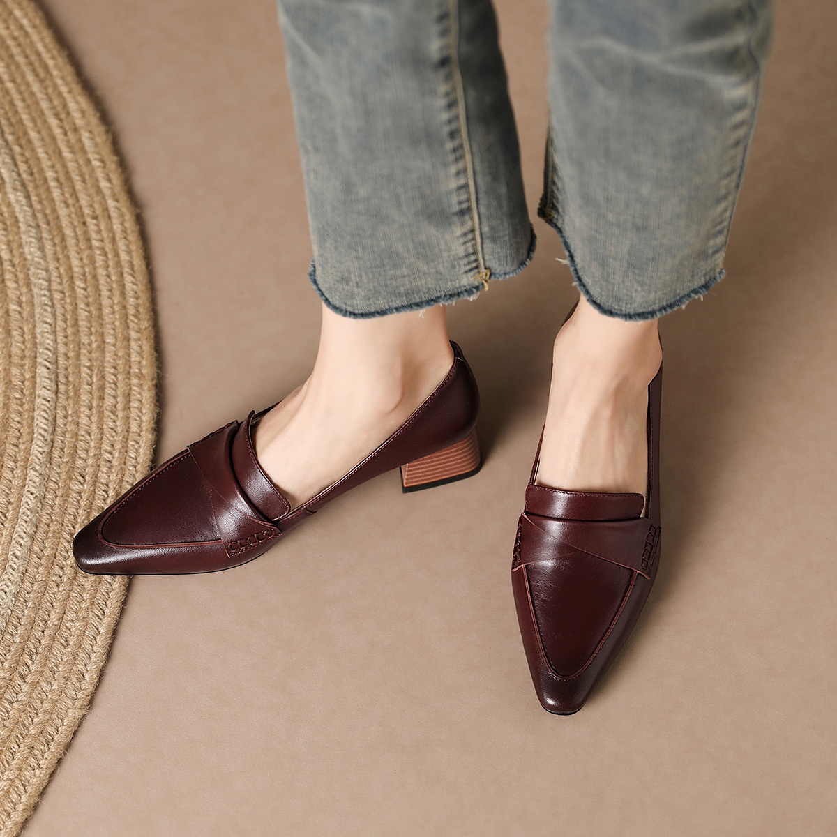 (W) Luiza Barcelos Pointed Toe Chunky Heel 'Burgundy' 圖 4