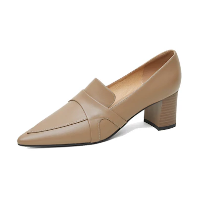 (W) Luiza Barcelos Pointed Toe Fashion Chunky Heel Pumps 'Apricot'