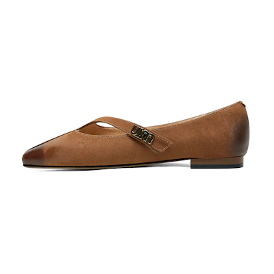 (W) Luiza Barcelos Pointed Toe Flat 'Caramel Buckle'