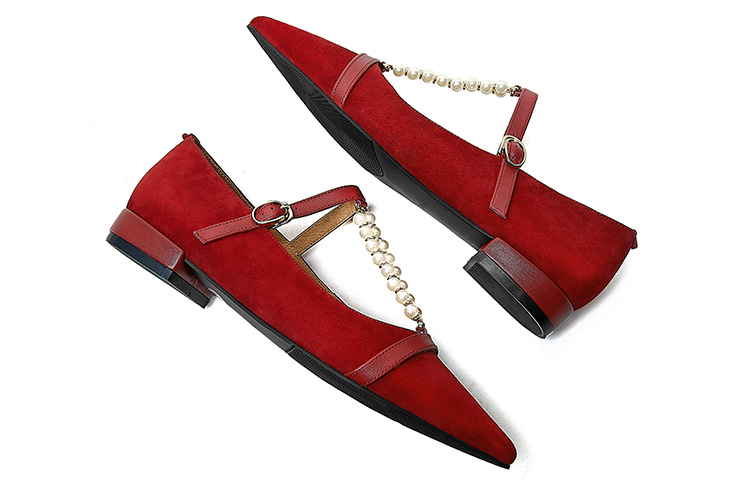 (W) Luiza Barcelos Pointed Toe Pearl Strap Flats 'Red Suede' 圖 4