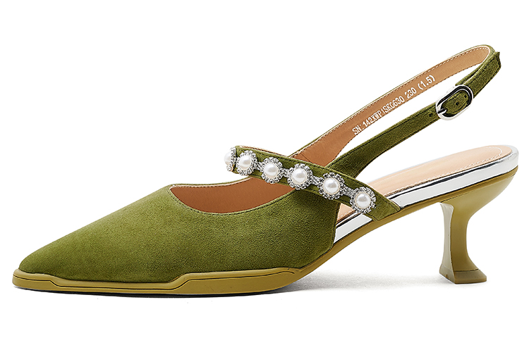 (Women) Luiza Barcelos Pointed Toe Sculpted Buckle Stiletto 'Green Velvet' XWP1SK0630