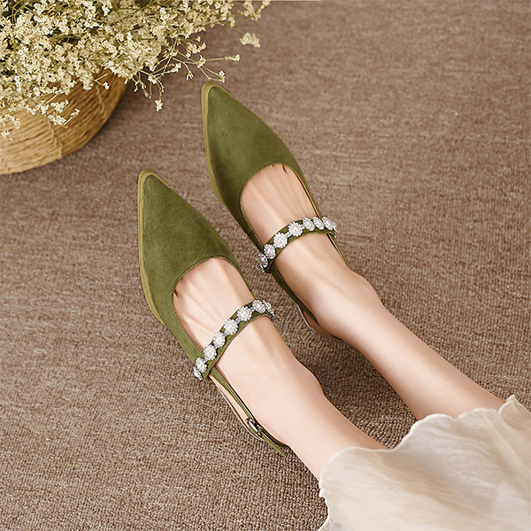 (W) Luiza Barcelos Pointed Toe Sculpted Buckle Stiletto 'Green Velvet' 圖 2