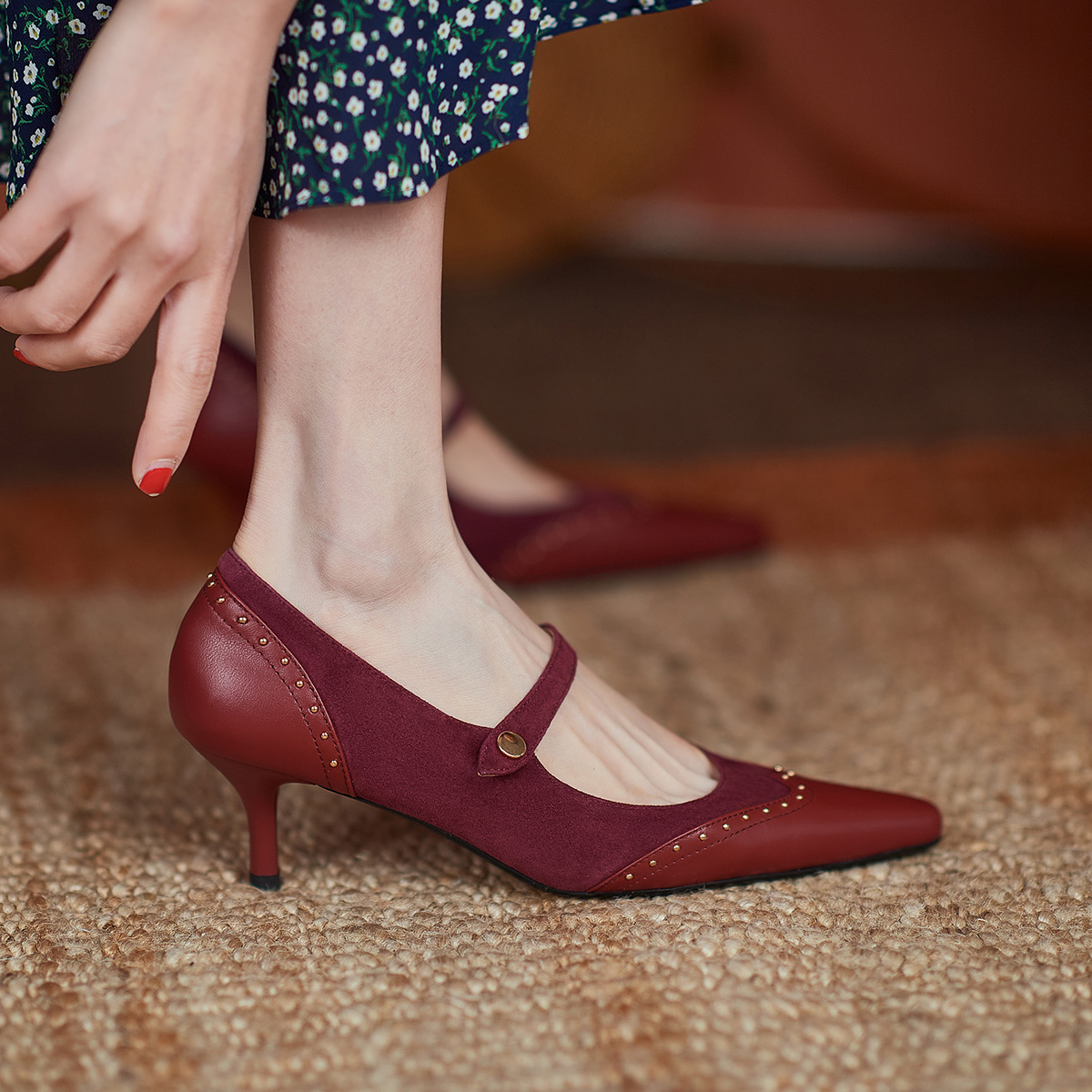 (W) Luiza Barcelos Pointed Toe Slingback Pumps 'Burgundy Suede' 圖 6