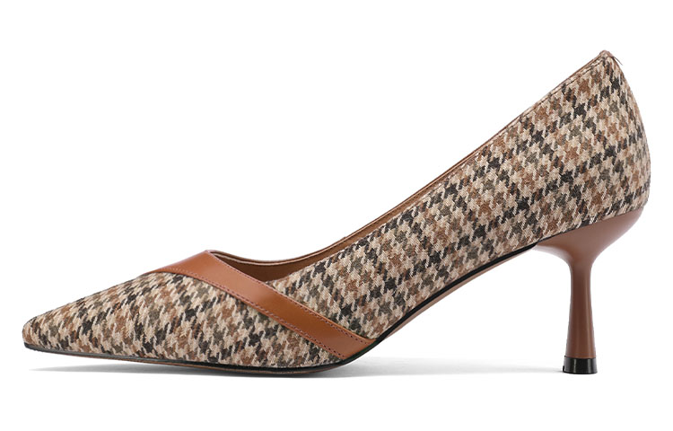 (W) Luiza Barcelos Pointed Toe Stiletto 6.5cm 'Houndstooth Brown Leather'