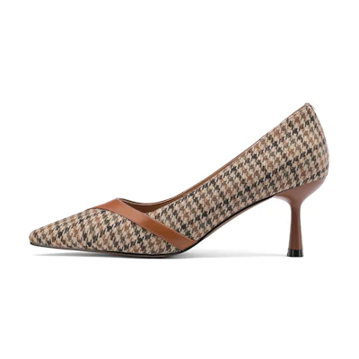 (W) Luiza Barcelos Pointed Toe Stiletto 6.5cm 'Houndstooth Brown Leather'