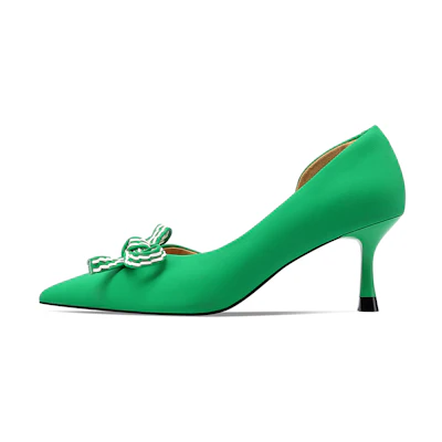 (W) Luiza Barcelos Pointed Toe Suede Pump 'Dark Green Bow'