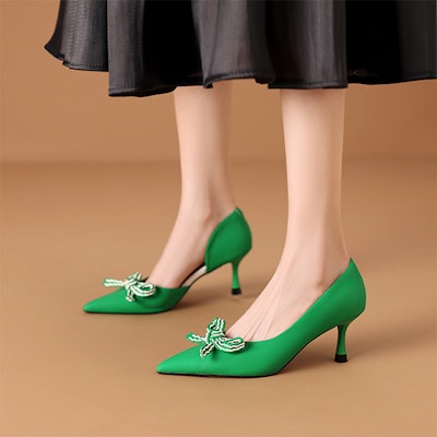 (Women) Luiza Barcelos Pointed Toe Suede Pump 'Dark Green Bow' XWP1SK0608 Order (Women) Luiza Barcelos Pointed Toe Suede Pump 'Dark Green Bow' XWP1SK0608