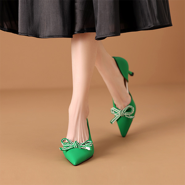 (W) Luiza Barcelos Pointed Toe Suede Pump 'Dark Green Bow' 圖 3