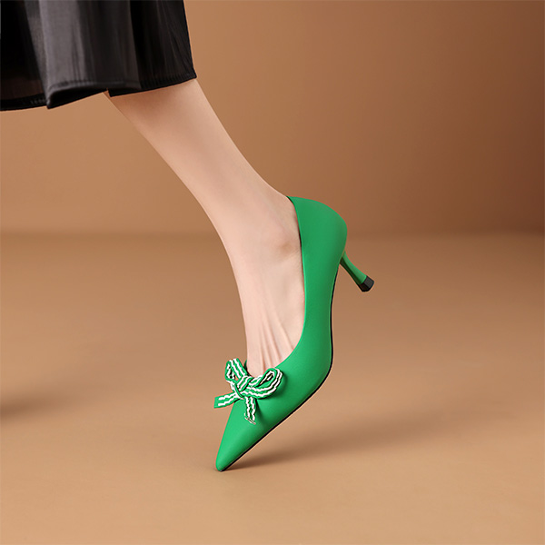 (W) Luiza Barcelos Pointed Toe Suede Pump 'Dark Green Bow' 圖 4