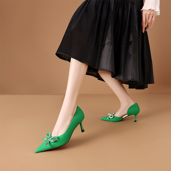 (W) Luiza Barcelos Pointed Toe Suede Pump 'Dark Green Bow' 圖 7