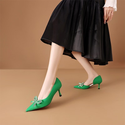 (Women) Luiza Barcelos Pointed Toe Suede Pump 'Dark Green Bow' XWP1SK0608 Sizing (Women) Luiza Barcelos Pointed Toe Suede Pump 'Dark Green Bow' XWP1SK0608