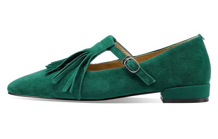 Buy (W) Luiza Barcelos 绿色麖皮流苏尖头乐福鞋 X900918
