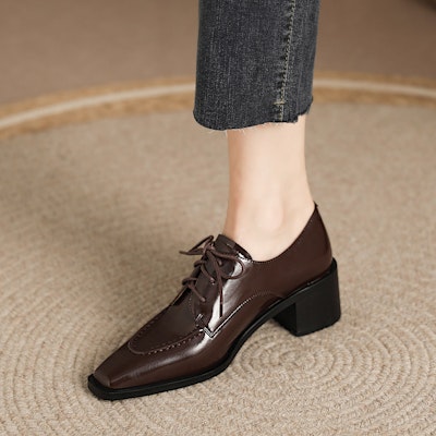 (W) Luiza Barcelos Sepatu Chunky Retro Kulit Inggris. X900807 Cheap (W) Luiza Barcelos Sepatu Chunky Retro Kulit Inggris. X900807