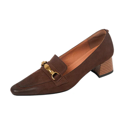 (W) Luiza Barcelos Retro 'Metal Horsebit Chunky Heel Brown'