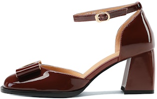 (Women) Luiza Barcelos Retro Bow Block Heel 'Burgundy' XWP1SK0819 (Women) Luiza Barcelos Retro Bow Block Heel 'Burgundy' XWP1SK0819