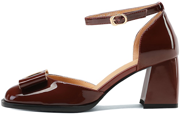 (Women) Luiza Barcelos Retro Bow Block Heel 'Burgundy' XWP1SK0819 Buy (Women) Luiza Barcelos Retro Bow Block Heel 'Burgundy' XWP1SK0819