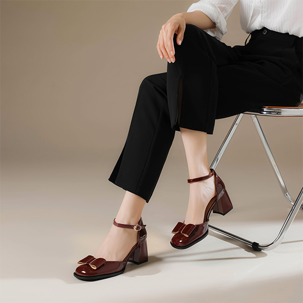 Order (Women) Luiza Barcelos Retro Bow Block Heel 'Burgundy' XWP1SK0819