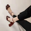 Lookbook (Women) Luiza Barcelos Retro Bow Block Heel 'Burgundy' XWP1SK0819
