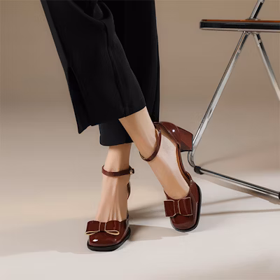 (Women) Luiza Barcelos Retro Bow Block Heel 'Burgundy' XWP1SK0819 Shop (Women) Luiza Barcelos Retro Bow Block Heel 'Burgundy' XWP1SK0819
