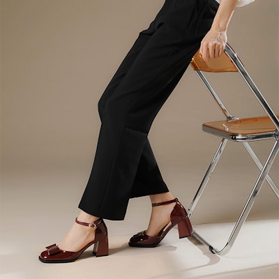 (Women) Luiza Barcelos Retro Bow Block Heel 'Burgundy' XWP1SK0819 Purchase (Women) Luiza Barcelos Retro Bow Block Heel 'Burgundy' XWP1SK0819