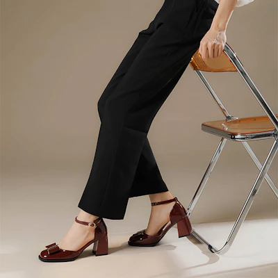 (Women) Luiza Barcelos Retro Bow Block Heel 'Burgundy' XWP1SK0819 Purchase (Women) Luiza Barcelos Retro Bow Block Heel 'Burgundy' XWP1SK0819