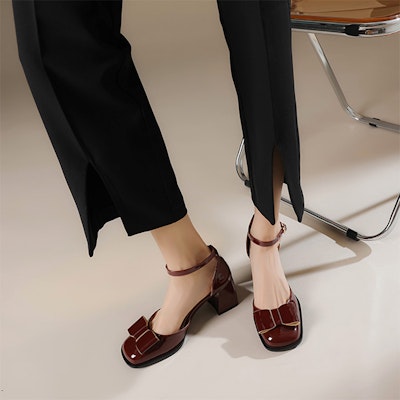 (Women) Luiza Barcelos Retro Bow Block Heel 'Burgundy' XWP1SK0819 Cheap (Women) Luiza Barcelos Retro Bow Block Heel 'Burgundy' XWP1SK0819