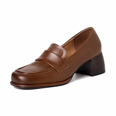 (W) Luiza Barcelos Retro British 'Brown Chunky Heel'