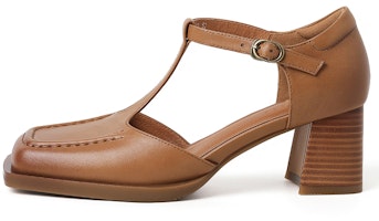(Women) Luiza Barcelos Retro Buckle Chunky Heel 'Brown' X901813 (Women) Luiza Barcelos Retro Buckle Chunky Heel 'Brown' X901813