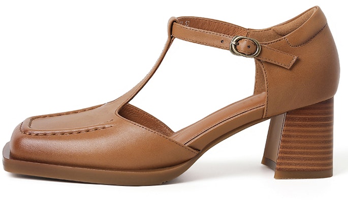 (Women) Luiza Barcelos Retro Buckle Chunky Heel 'Brown' X901813 Buy (Women) Luiza Barcelos Retro Buckle Chunky Heel 'Brown' X901813
