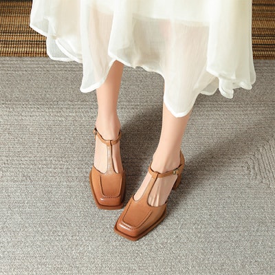 (Women) Luiza Barcelos Retro Buckle Chunky Heel 'Brown' X901813 Order (Women) Luiza Barcelos Retro Buckle Chunky Heel 'Brown' X901813