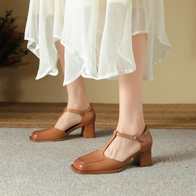 (W) Luiza Barcelos Retro Gesper Chunky Heel 'Coklat' X901813 Shop (W) Luiza Barcelos Retro Gesper Chunky Heel 'Coklat' X901813